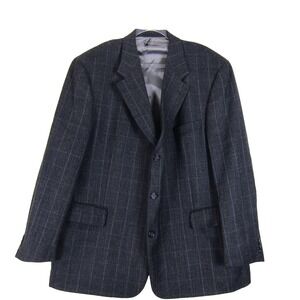 Men's Bugatti Sports Coat 40R Black Plaid Wool Blazer